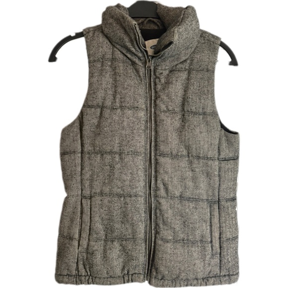 Old Navy Gray Wool Blend Herringbone Puffer Vest Women’s Sz XS - Picture 3 of 6